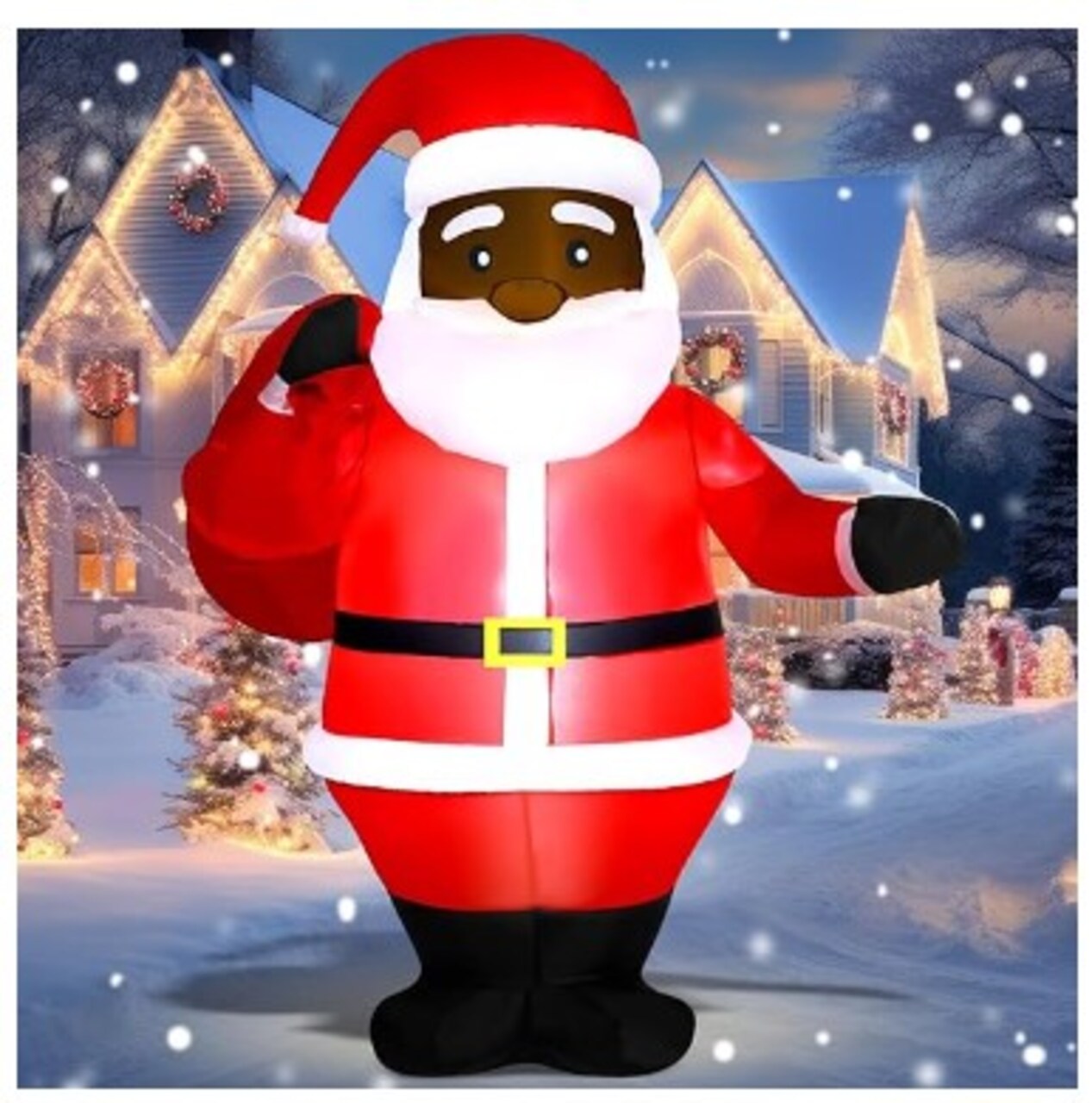 5 ft African Christmas Inflatable Decoration Black Santa Nutcracker Inflatables African American Blow up Inflatable with LED Lights Built in for Christmas Winter Garden Lawn (Santa)
